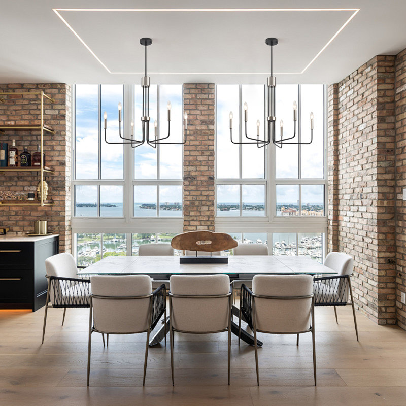Luminaire suspendu de style lustre minimaliste moderne à 6/8 lumières pour salle à manger Velleda, Noir / nickel, 6