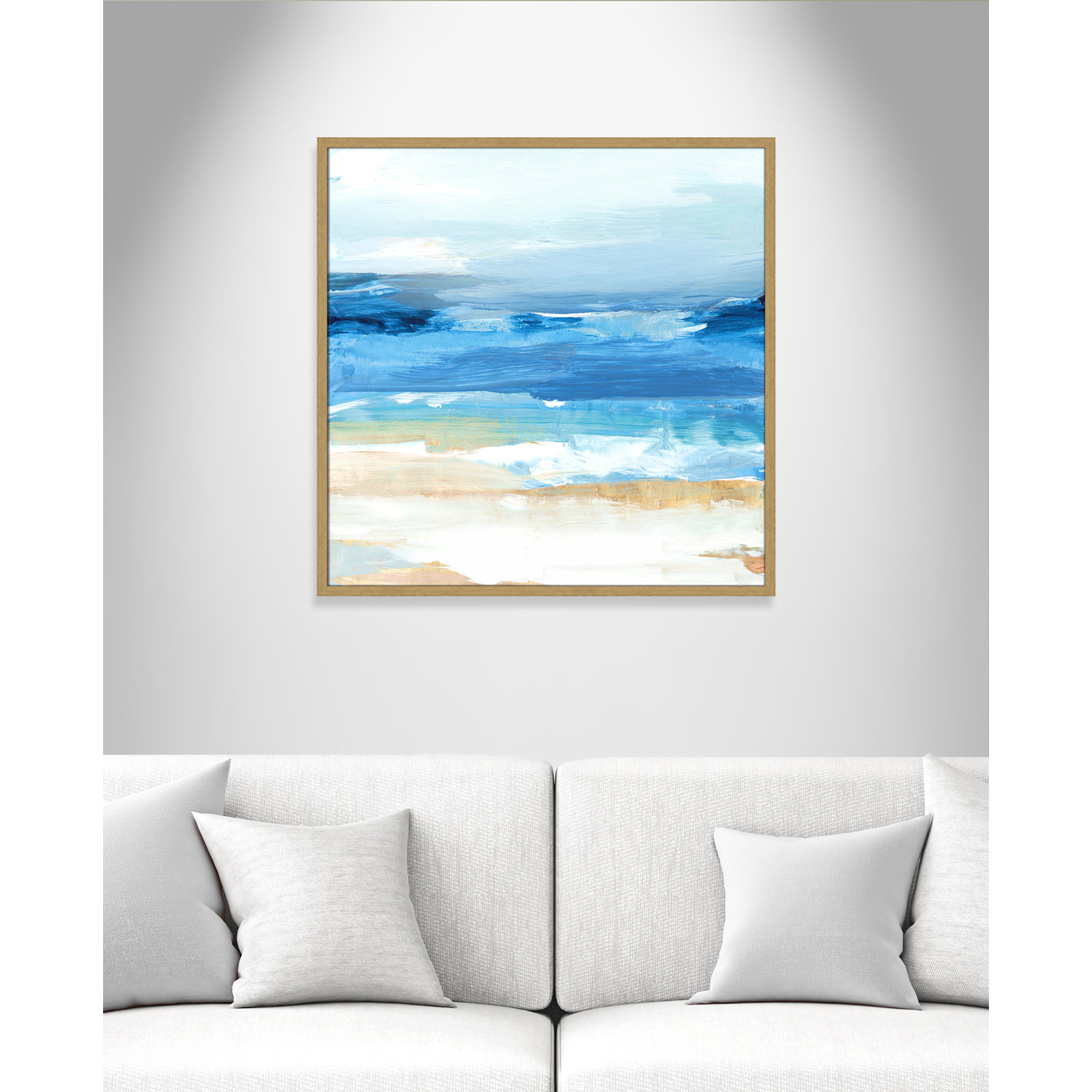 Surface Waves - Picture Frame Painting Print, 32" H x 32" W x 0.75" D, Natural Framed