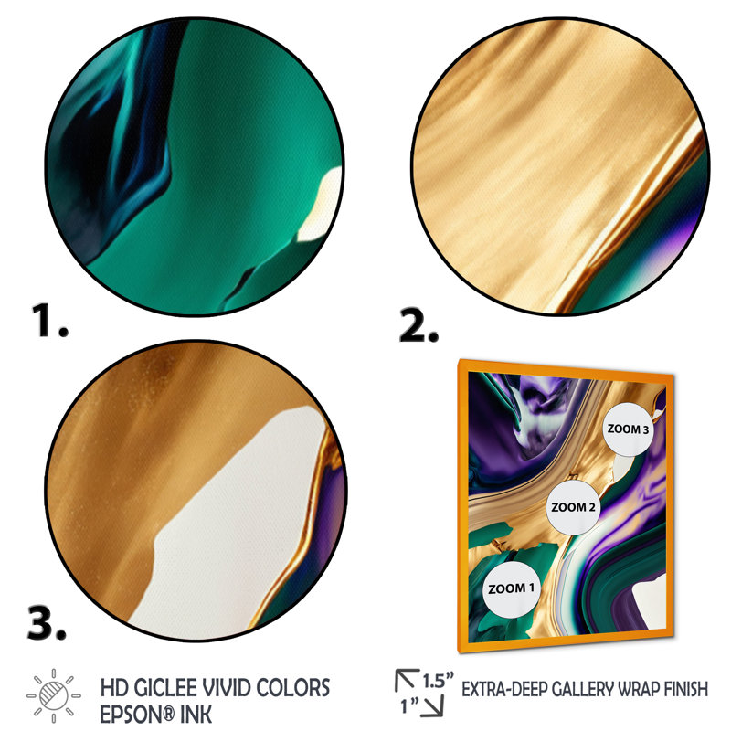 Mauve, vert et or, coups audacieux I - peinture sur toile, H 40 po x l 30 po x P 1,5 po, Impression dorée sur toile encadrée