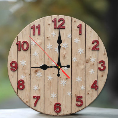 Chiffres-Bois-Horloge-Flocons de neige