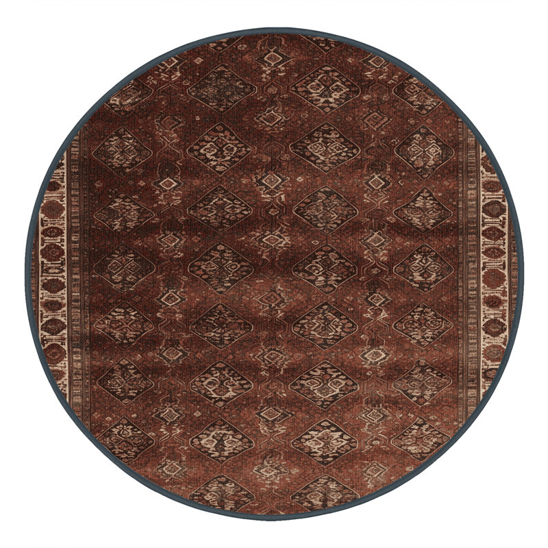 Tapis persan noir lavable à la machine, Rond 5 pi