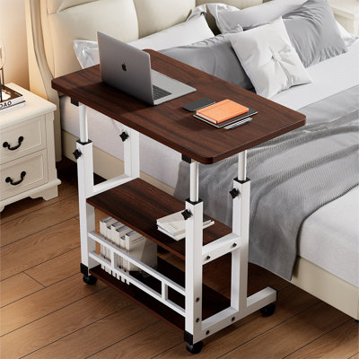 Bureau pour ordinateur portable pivotant à 360 ° avec tablette de rangement double couche, bureau à double usage pour s'asseoir ou se tenir debout dans les chambres, idéal pour les petits espaces comme les chambres à coucher ou les bureaux à domicile (noyer noir, 60 x 40 cm)