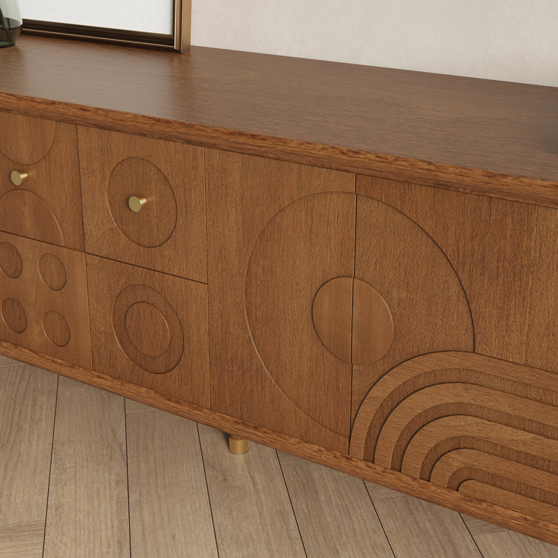 Meuble télé Mid-Century moderne, entièrement assemblé, Brun, H 22,83 po x L 94,49 po x l 16,93 po
