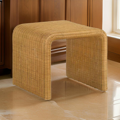 Table de bout latérale 22 po, structure en rotin tissé, bords en cascade, surface carrée