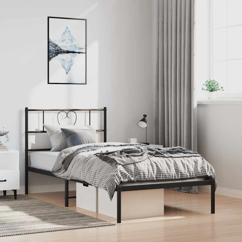 Metal Bed Frame Without Mattress With Headboard, 105cm x 207cm, Black