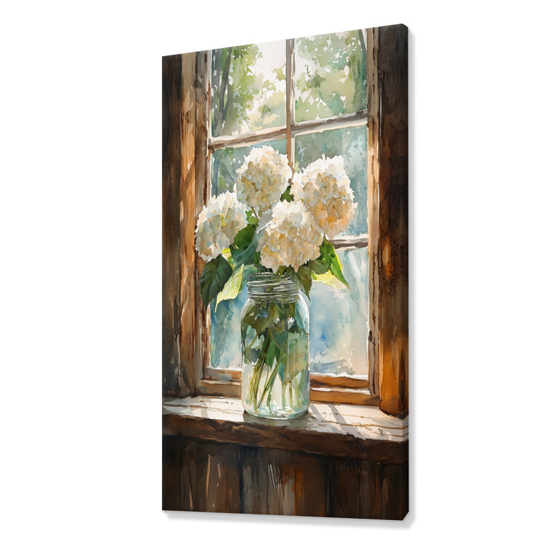 Ched Hydrangeas By The Window - Hydrangea, art mural sur toile, H 60 po x l 28 po, Toile tendue, Ne s’applique pas
