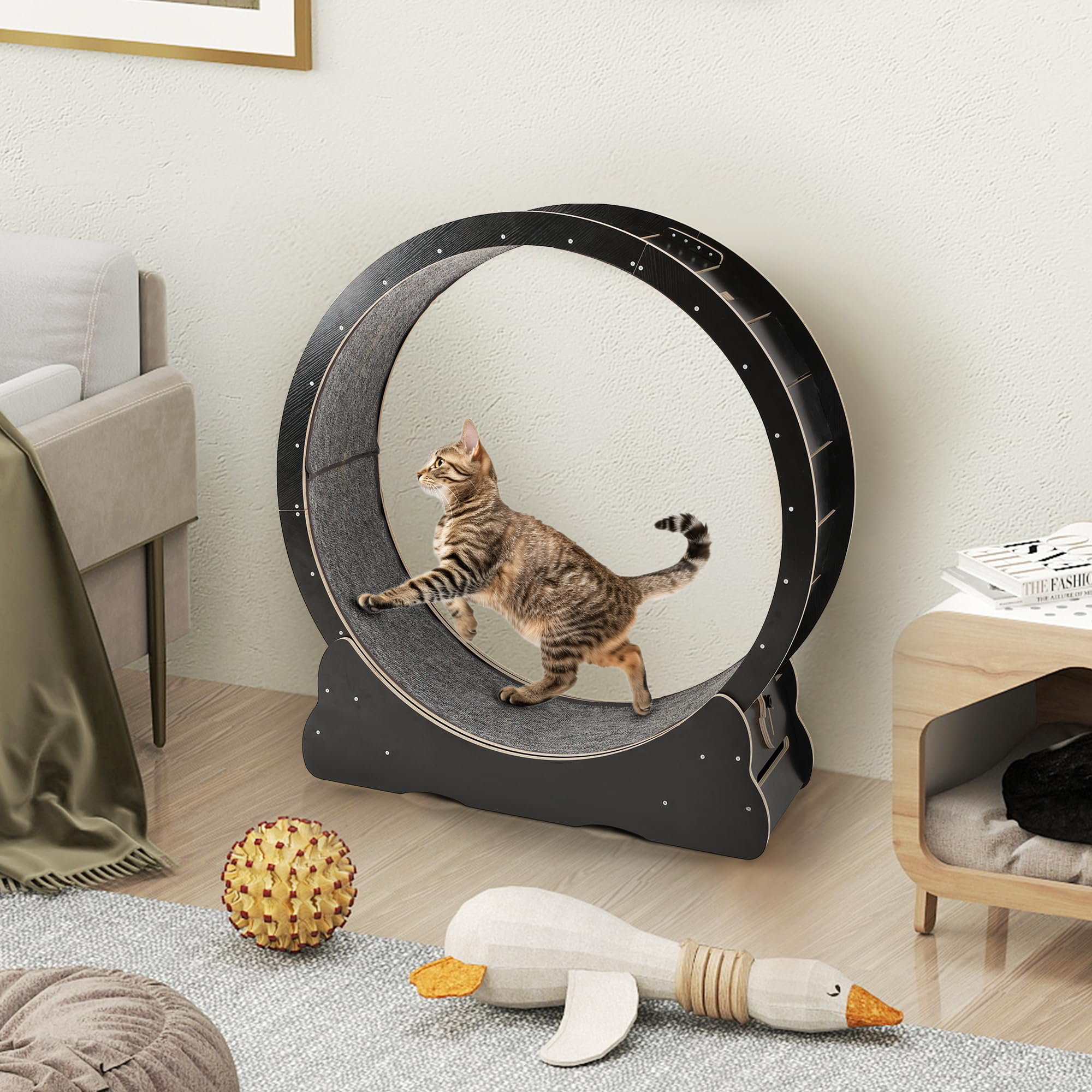 Cat Wheels For Indoor Cats, Cat Exercise Wheel Large Durable Treadmill, Indoor Ultra Low Noise Running Wheel With Carpeted Runway, Exerciser
