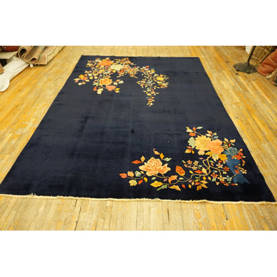 Captivating Midnight Blue Color Antique Deco Chinese Area Rug