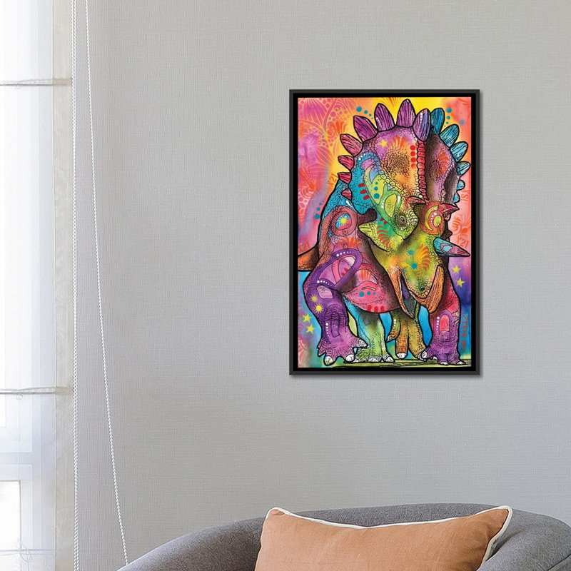 « tricératops », impression sur toile, H 12 po x l 8 po x P 0,75 po, Toile tendue, Pas de tapis