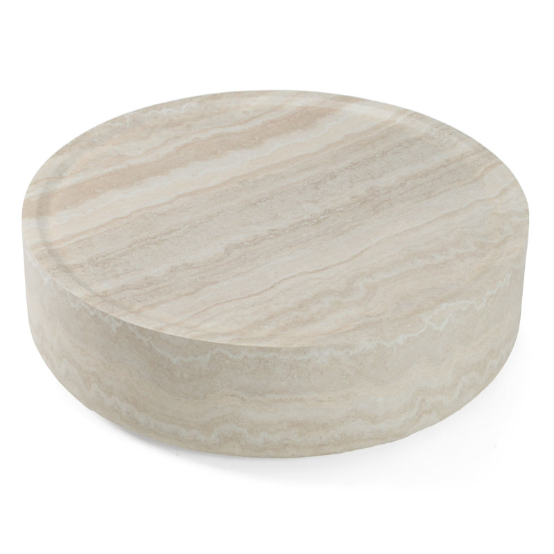 Grande table basse Cid Bena, conception sculpturale en travertin beige, 43 pouces