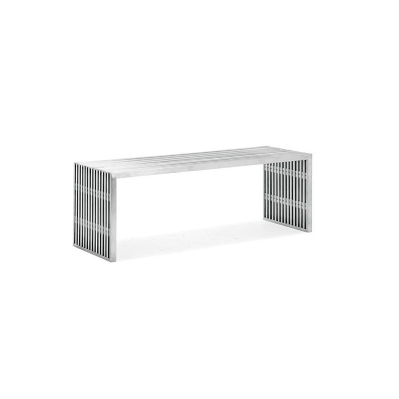 Banc en métal Waybury, H 17 po x l 55 po x P 16 po, Acier inoxydable poli