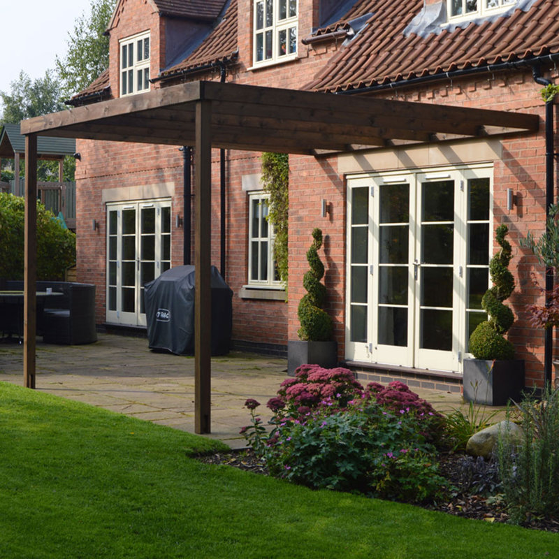 Randi Manufactured Wood Pergola, Rustic Brown, 256cm H x 300cm W x 300cm D