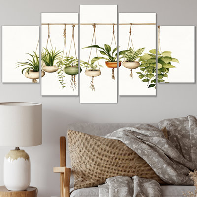 «Hanging Houseplants Boho Botanical Watercolor», reproduction d'art abstrait botanique, 5 panneaux