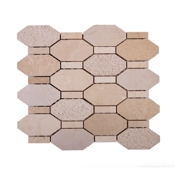 11 x 12.2 Crema Marfil Textured Elongated Hexagon Marble Mosaic Tile