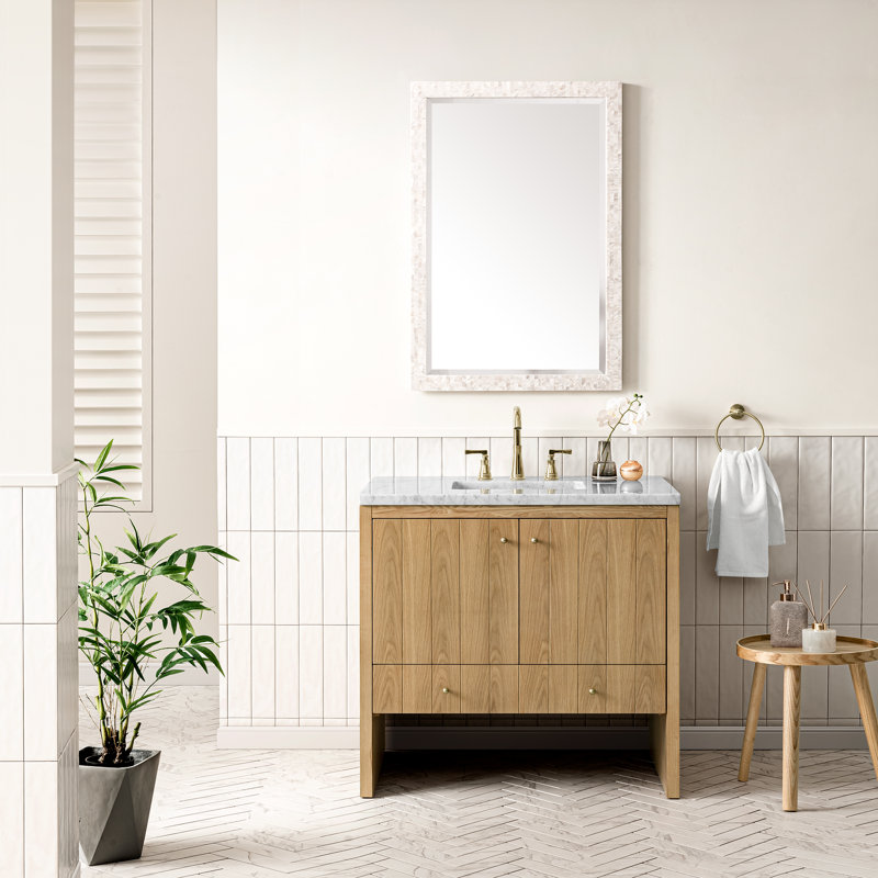 Hudson 36'' W Single Vanity, Eternal Jasmine Pearl, Light Natural Oak, 8" Widespread