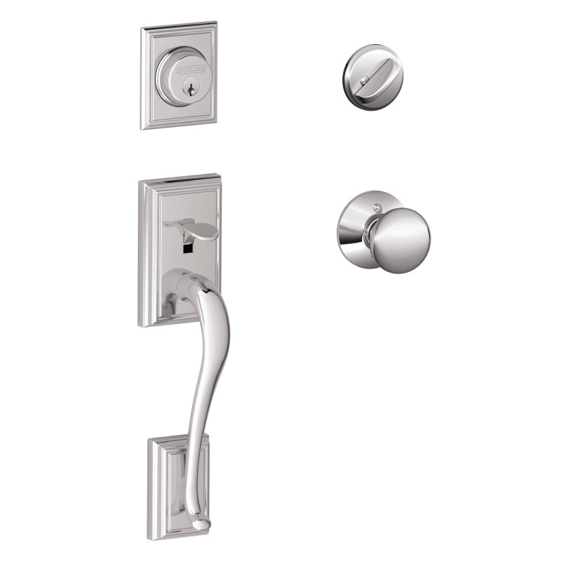 Addison Handleset with Single Cylinder Deadbolt and Plymouth Door Knob and Rosette, Bright Chrome, Keyed Alike, Yes