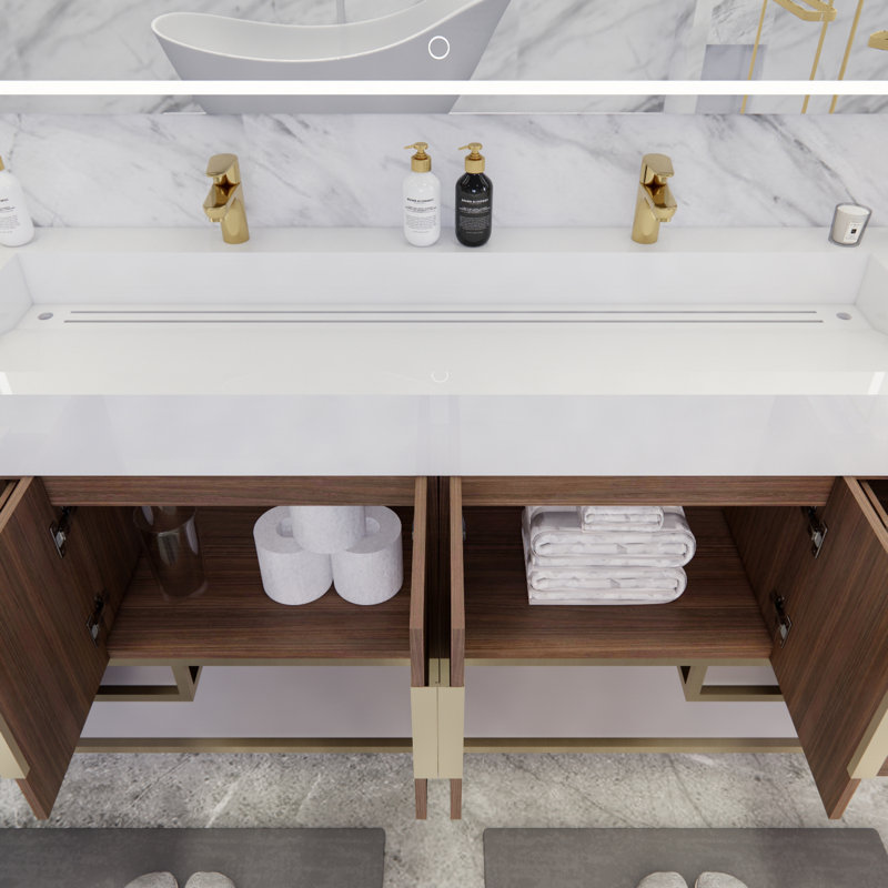 Ensemble de meuble-lavabo double 71 po Ridley, Palissandre, Blanc