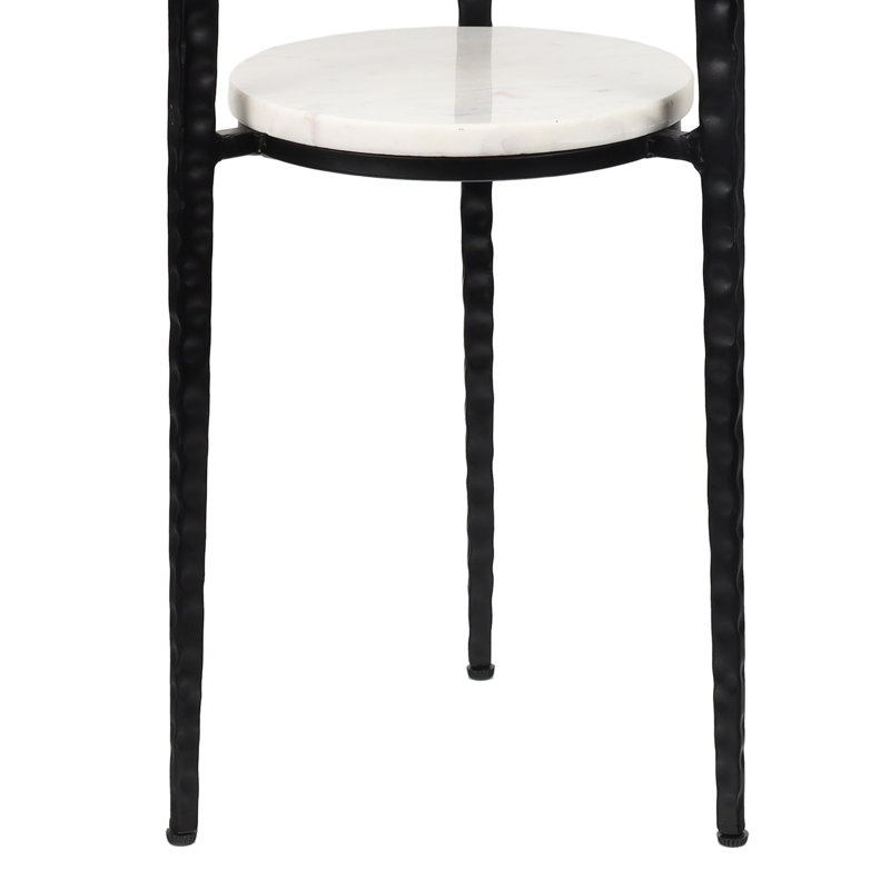 Seraphina Modern 25" Round White Marble 2-Tier Drink Table, Matte Black Metal Small Accent Side End Table for Living Room and Bedroom