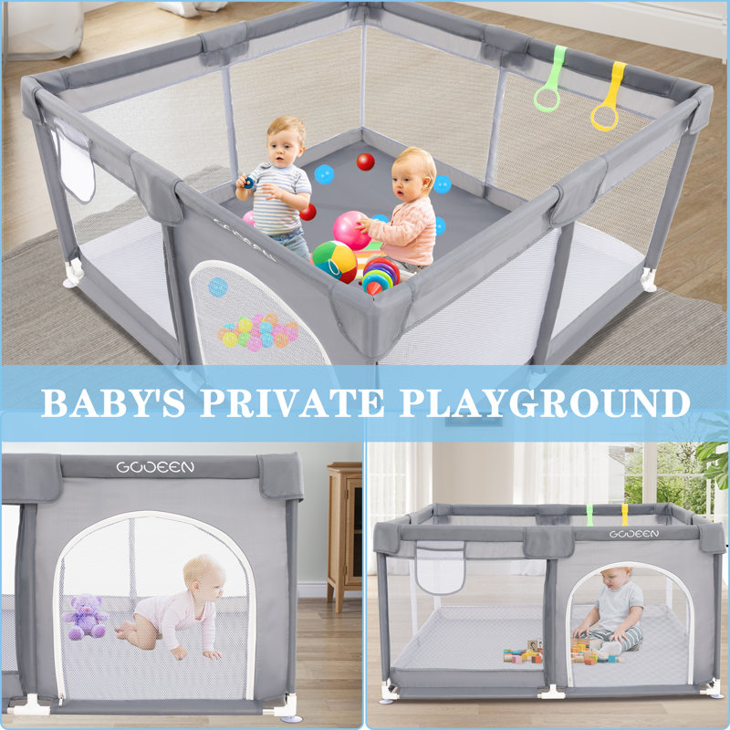 Parc pour bébé 59 po * 71 po Fyre, 27" H x 50" W x 50" D, Blanc / Brun