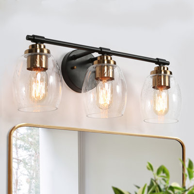 Luminaire de salle de bain moderne à 3 lumières en laiton noir à intensité variable