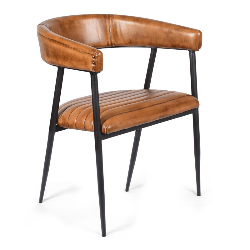 49cm H Genuine Leather Upholstered Dining Chair, Tan