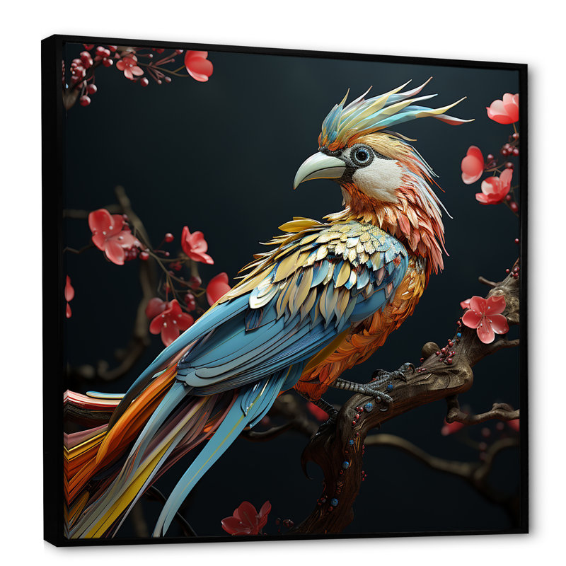 «Bird Expressionist Freedom I» sur toile, H 24 po x l 24 po x P 1 po, Cadre flottant noir