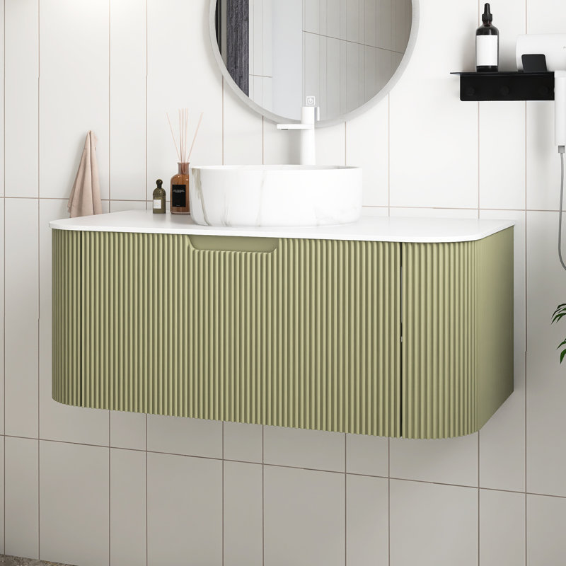 Meuble-lavabo mural avec plateau et tiroir, Vert, Marbre, 36"