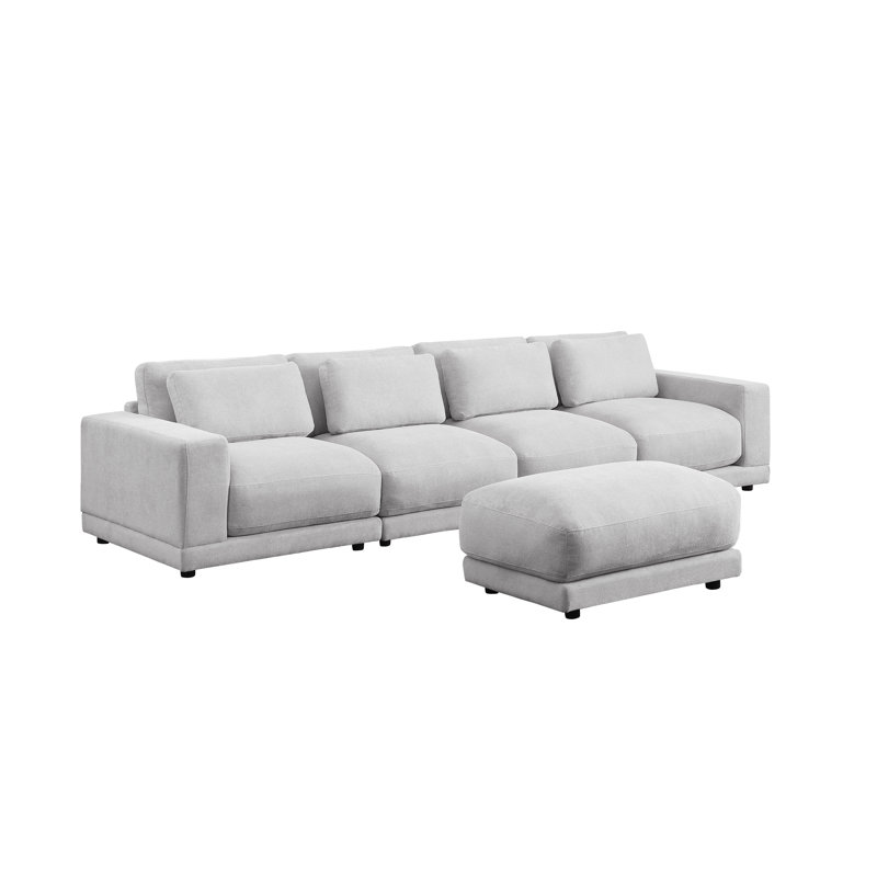 Canapé modulaire 5 pièces rembourré, Mélange de lin gris clair