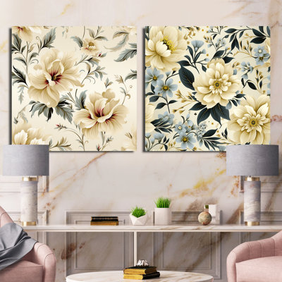 Motif victorien minimaliste minimaliste - ensemble de 2 collages floraux carrés