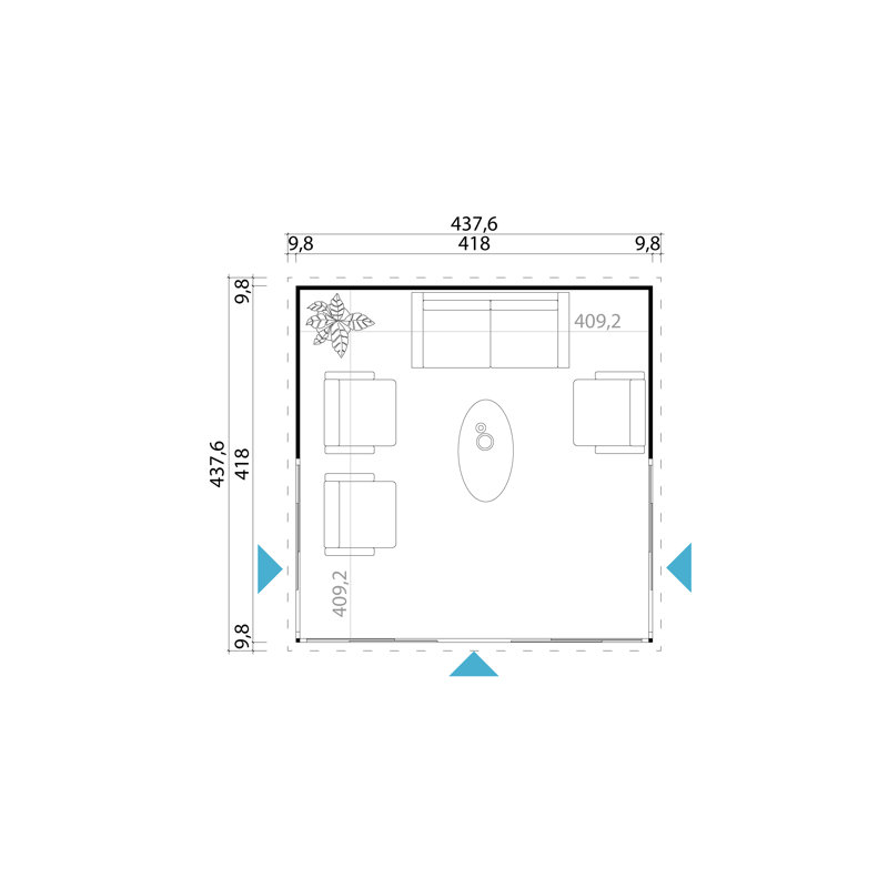 Lasita Domeo 5 - 14 x 14 Ft. Premium Log Cabin With Aluminium Sliding Doors (44mm)