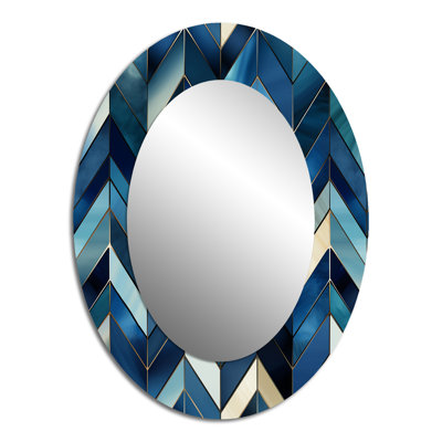 Vintage Cobalt Blue Chevron Geometric - Chevron Oval Decorative Mirror On Metal