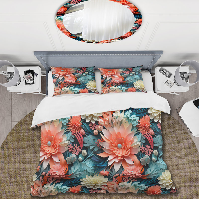 Coral Mirage Tropical Pattern II - Ensemble de housse de couette tropical, Housse de couette simple + 1 taie décorative stan