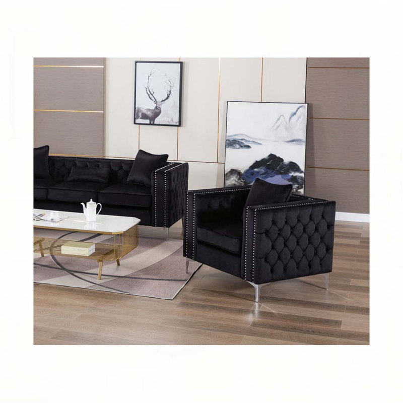 Fauteuil en velours noir 40 po Lorreto, Noir