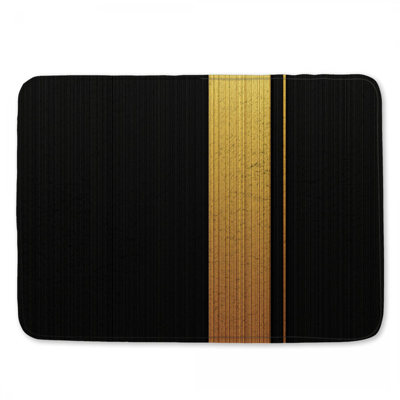 Black Gold Vertical Stripes Bath Mat, 34in W x 21in L