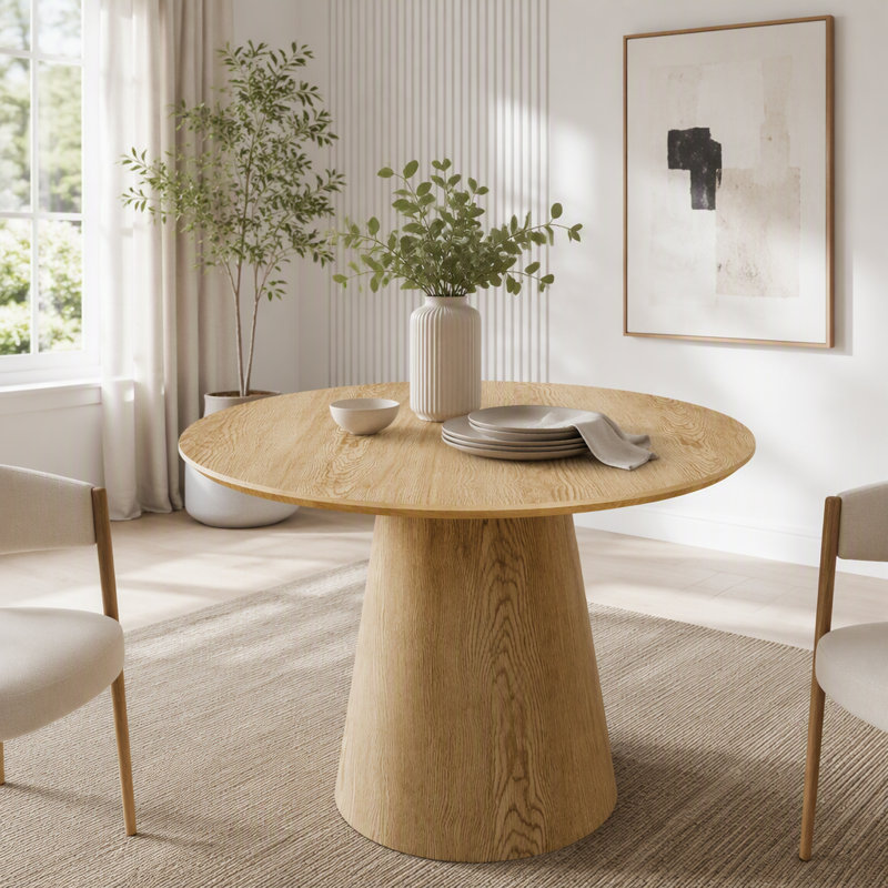 Table de salle à manger ronde en bois 43 po avec design minimaliste moderne, Marron clair