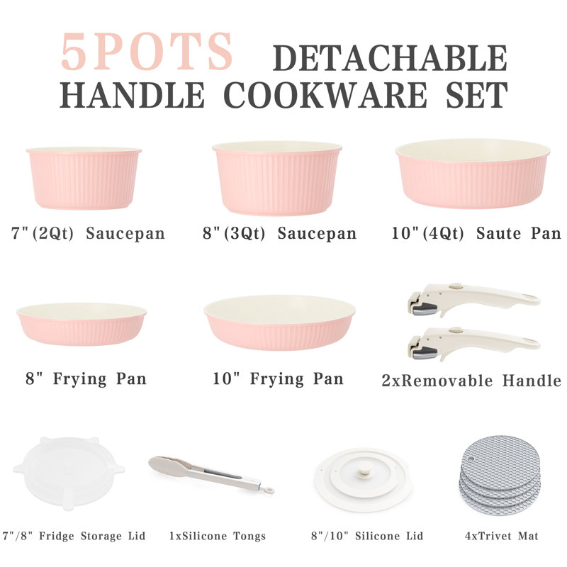 Caannasweis 12 Pieces Nonstick Cookware Set Stackable Induction Pots and Pans With Removable Handles