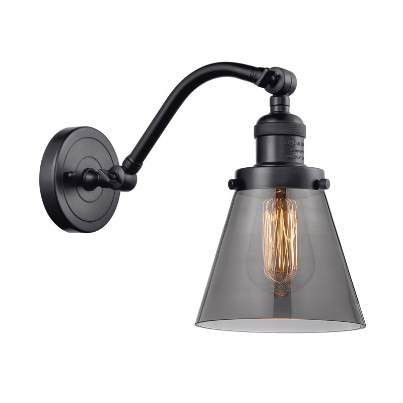 Applique murale 1 lumière Cone, Ampoule à DEL rétro de 6 watts, Fumé, Noir mat