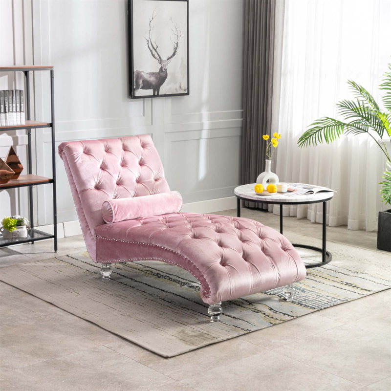 Chaise longue rembourrée Daria, Velours rose