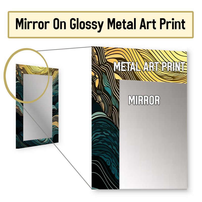 Green Linear Symphony I - Line Art Wall Mirror, Green Decorative Mirror, Printed Metal Art, 32" x 24"