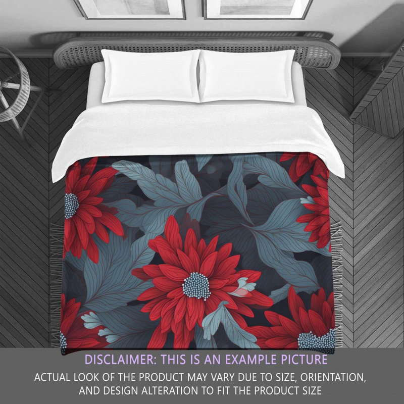 Machine Printed Comforter, Twin Extra Long Comforter, Gray/Red Floral