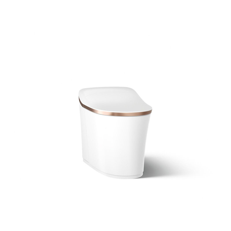 Eir Comfort Height Elongated Toilet, White/Rose Gold Trim