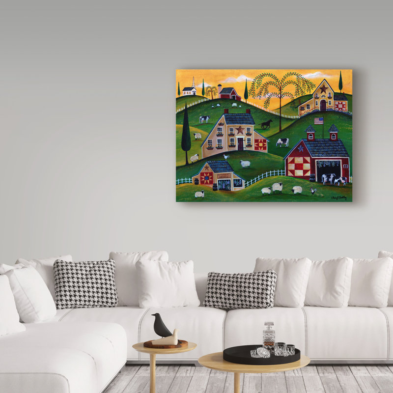 «American Herb Sheep Cow Farmland», reproduction de peinture acrylique sur toile tendue, H 14 po x l 19 po x P 2 po