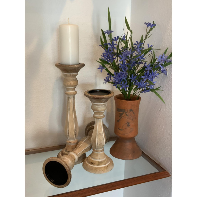 Ensemble de 3 porte-bougies Savannah - Bois blanchi