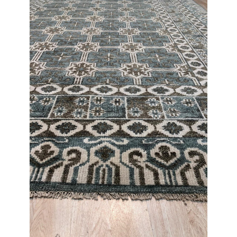 Gray Hand-Knotted Wool Trellis Starburst Geometric Modern Contemporary Carpet Rug, 8' x 10'