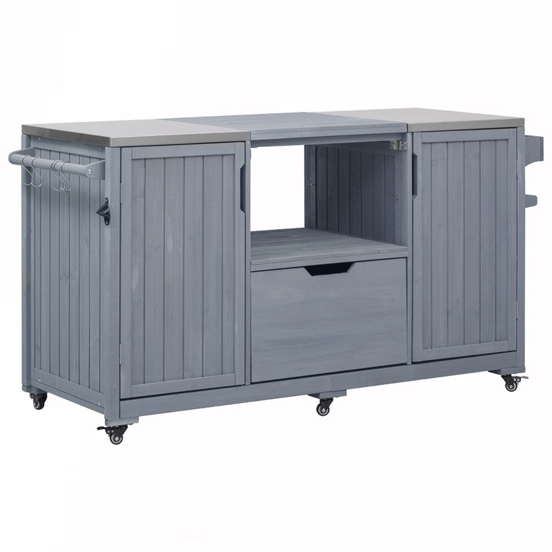 Versatile Outdoor Kitchen Island with Stainless Steel Top and Drawer, Compatible with Large Big Green Egg and Kamado Joe Grills
