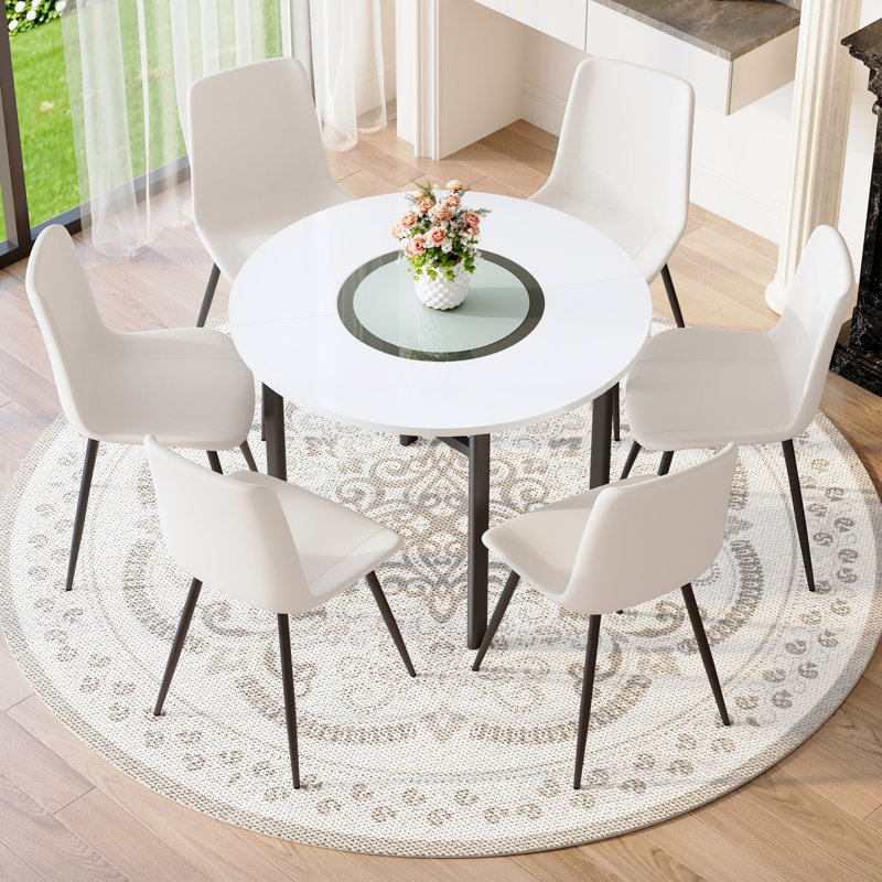 Ensemble de table à manger 7 pièces, table de salle à manger ronde avec 6 chaises pour l'intérieur et la salle à manger