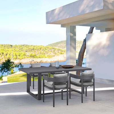 Ceion Outdoor Patio Rectangular Dining Table Set In Aluminum With Gray Cushions