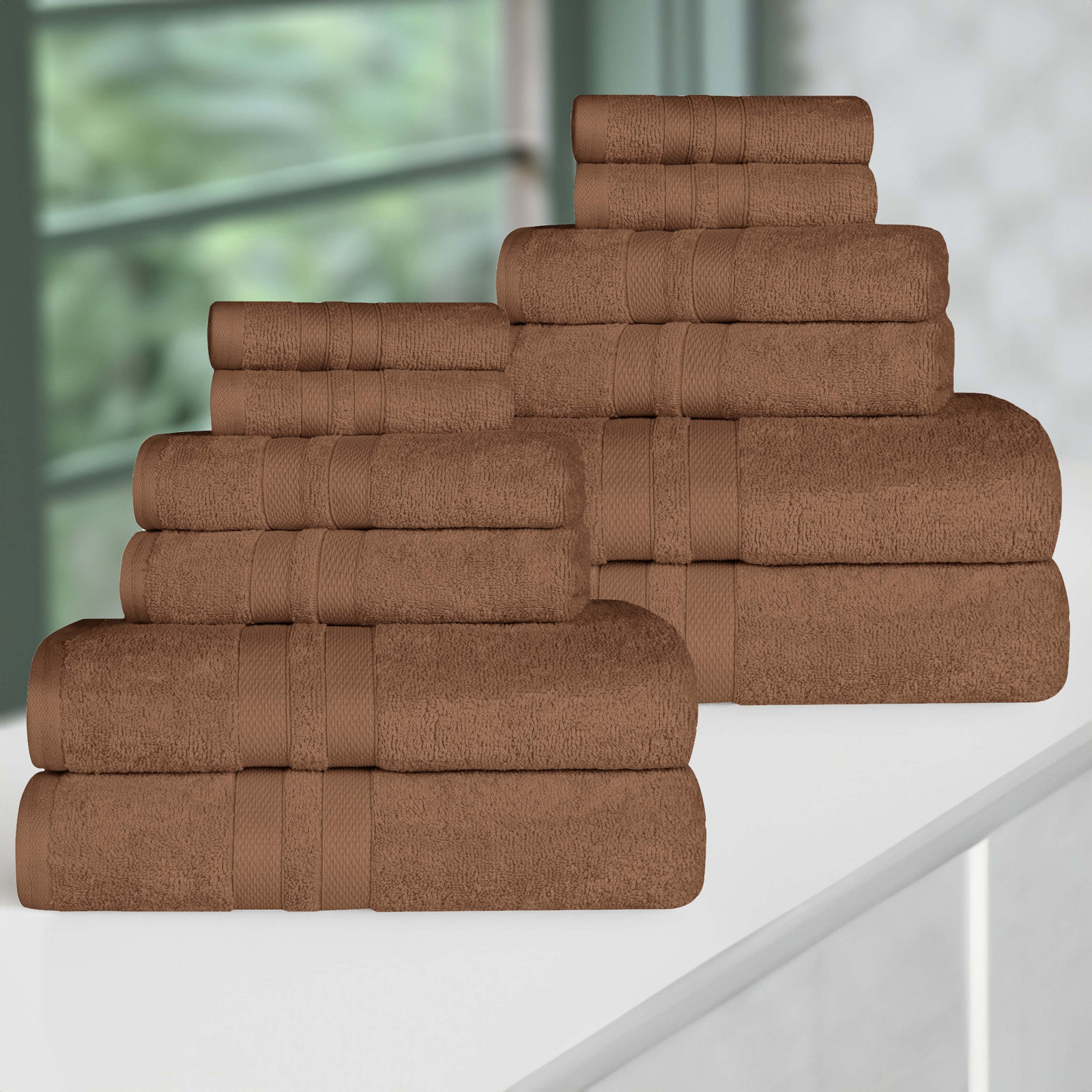 Quick-Drying Dobby Border Cotton Towel Set, Chocolate