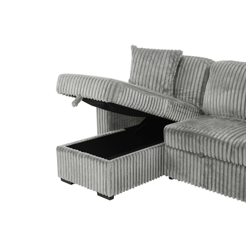 Canapé modulaire moelleux avec canapé-lit en tissu de velours, Tissu gris