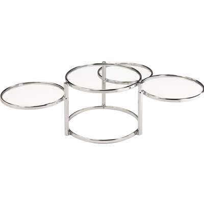 Contemporary Nesting Coffee Table In And Glass, 3 Extendable Shelves For Living Room, Construction, 60.24"W X 55.11"D 16.62"H Modern Space With Clear Glass & , Shelf Feature, Tempered Top Shiny Frame,